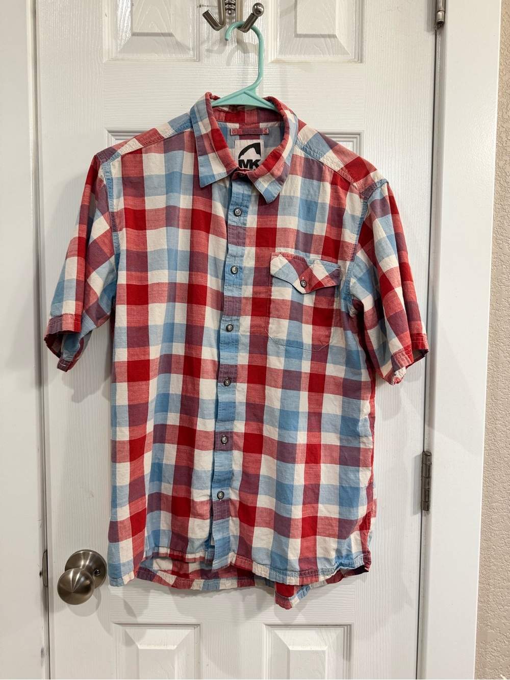 Mountain Khakis Red, Light Blue & White Plaid Short Sleeve Button-Up Shirt